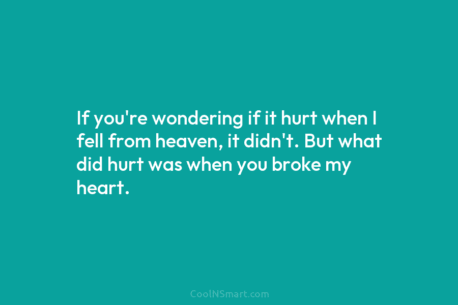 If you’re wondering if it hurt when I fell from heaven, it didn’t. But what...