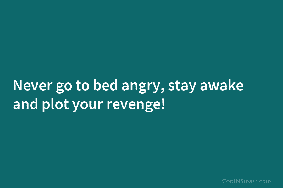Never go to bed angry, stay awake and plot your revenge!