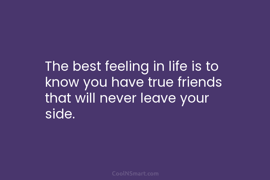 The best feeling in life is to know you have true friends that will never leave your side.
