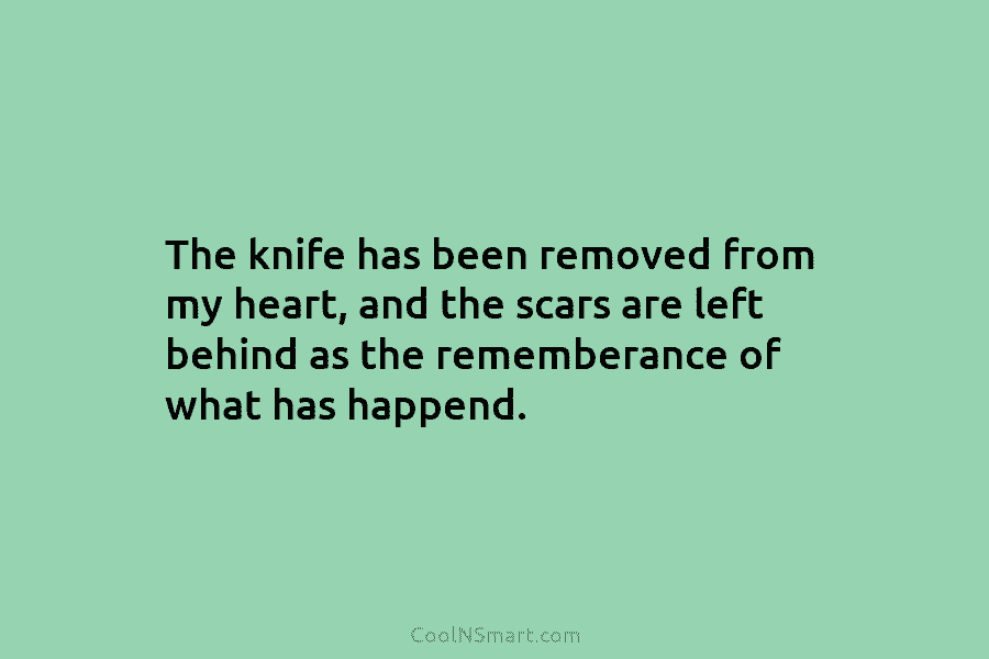 The knife has been removed from my heart, and the scars are left behind as...