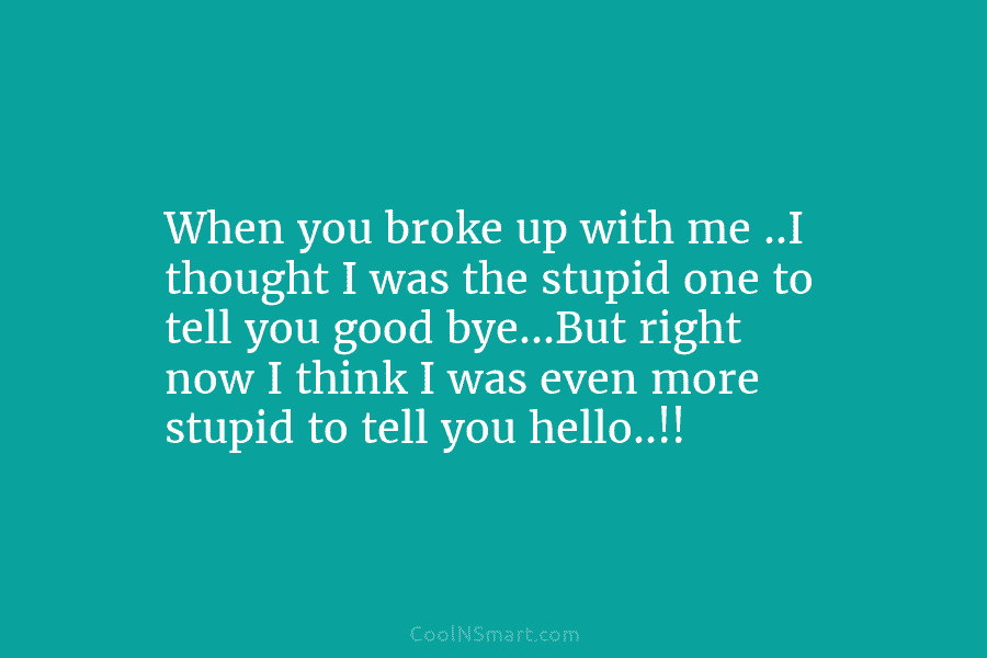 When you broke up with me ..I thought I was the stupid one to tell you good bye…But right now...