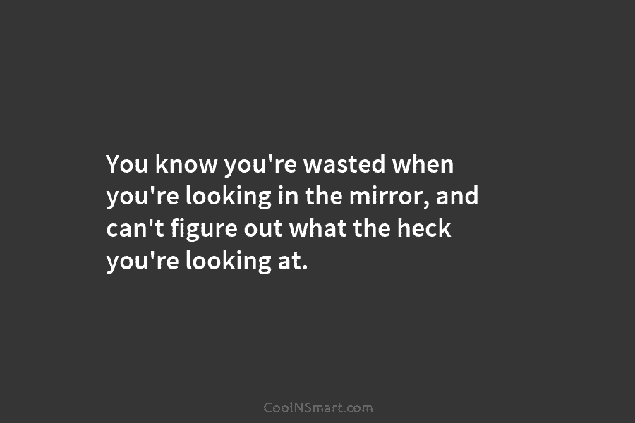 You know you’re wasted when you’re looking in the mirror, and can’t figure out what...