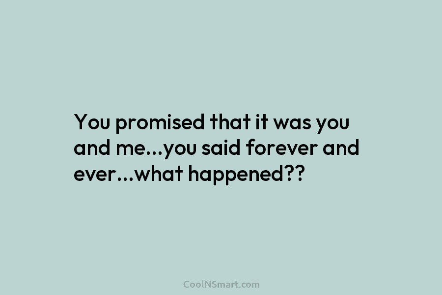 You promised that it was you and me…you said forever and ever…what happened??