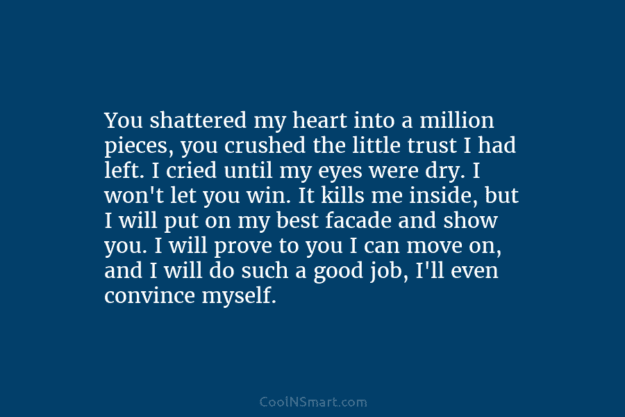 You shattered my heart into a million pieces, you crushed the little trust I had...