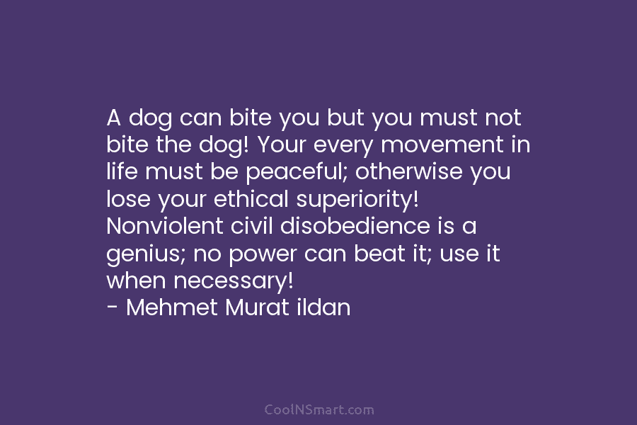 A dog can bite you but you must not bite the dog! Your every movement in life must be peaceful;...