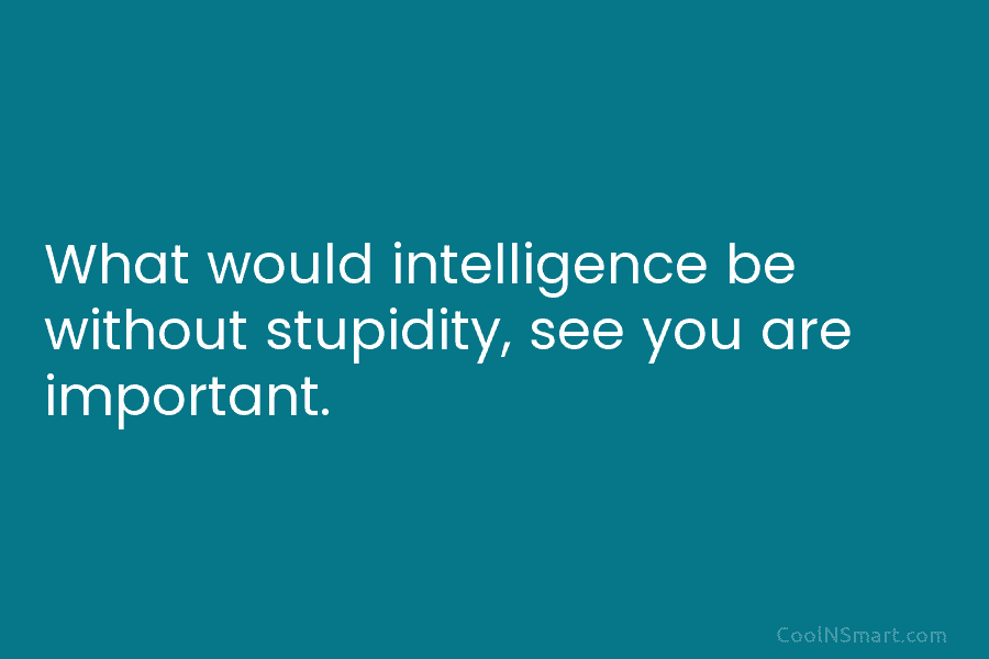 What would intelligence be without stupidity, see you are important.