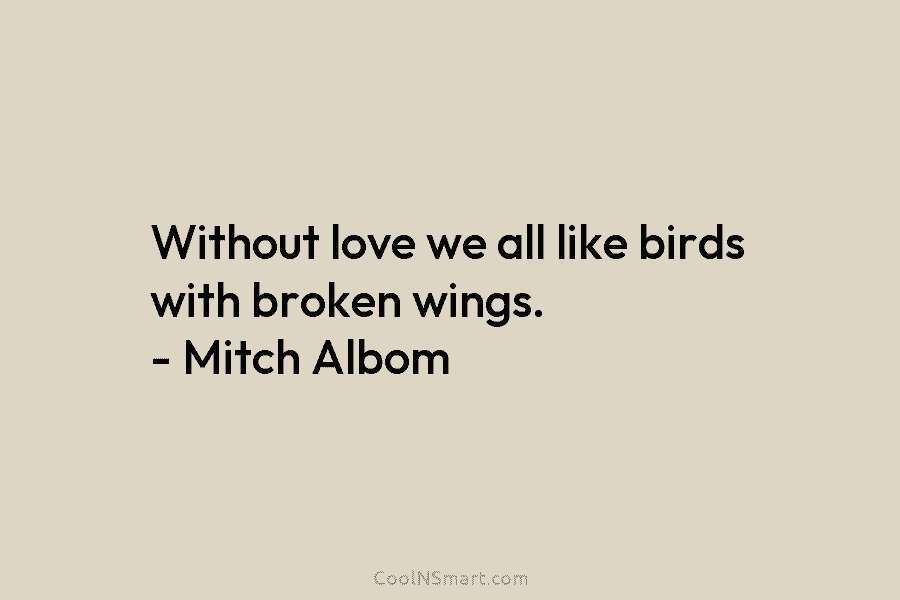 Without love we all like birds with broken wings. – Mitch Albom