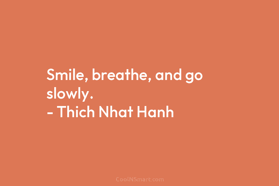 Smile, breathe, and go slowly. – Thich Nhat Hanh