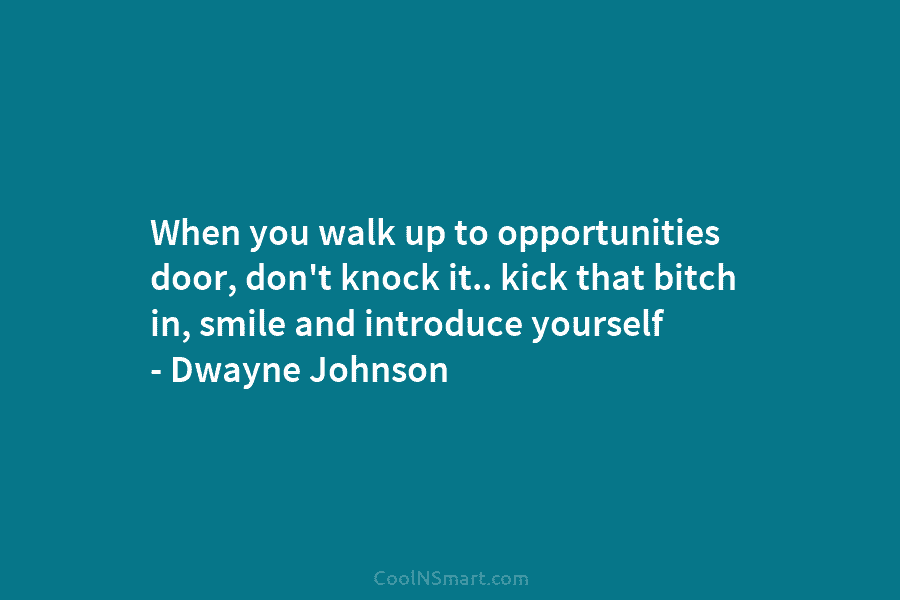 When you walk up to opportunities door, don’t knock it.. kick that bitch in, smile and introduce yourself – Dwayne...