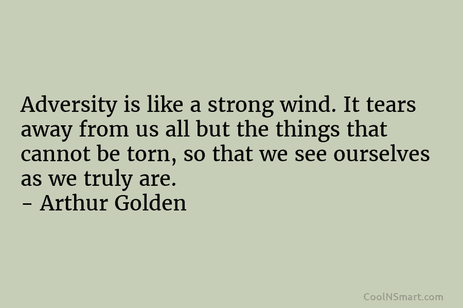 Adversity is like a strong wind. It tears away from us all but the things that cannot be torn, so...