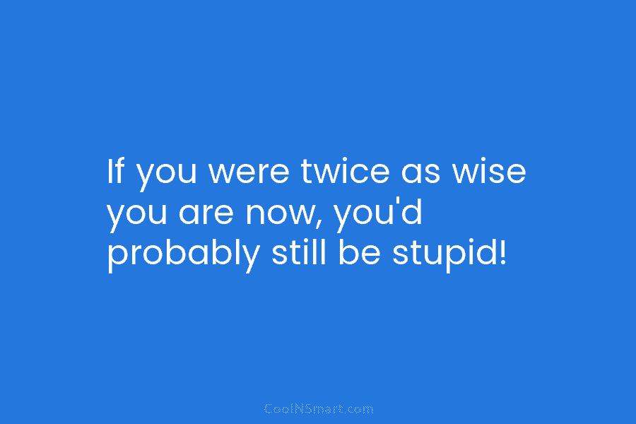 If you were twice as wise you are now, you’d probably still be stupid!