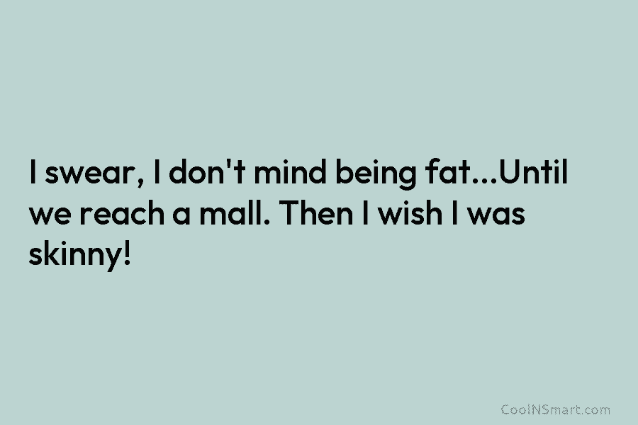 I swear, I don’t mind being fat…Until we reach a mall. Then I wish I...