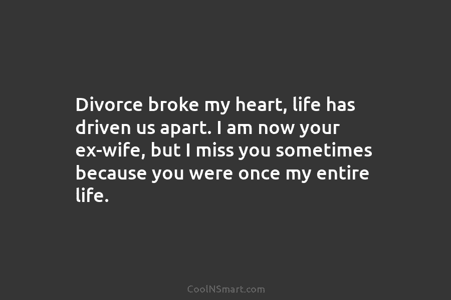 Divorce broke my heart, life has driven us apart. I am now your ex-wife, but...