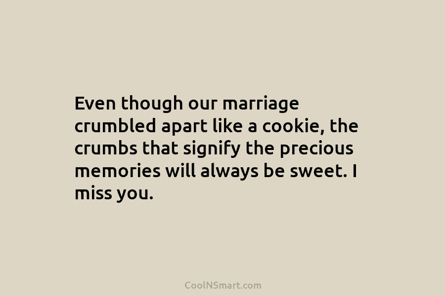 Even though our marriage crumbled apart like a cookie, the crumbs that signify the precious...