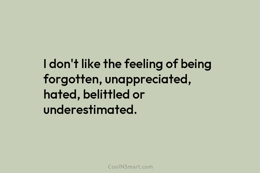 I don’t like the feeling of being forgotten, unappreciated, hated, belittled or underestimated.