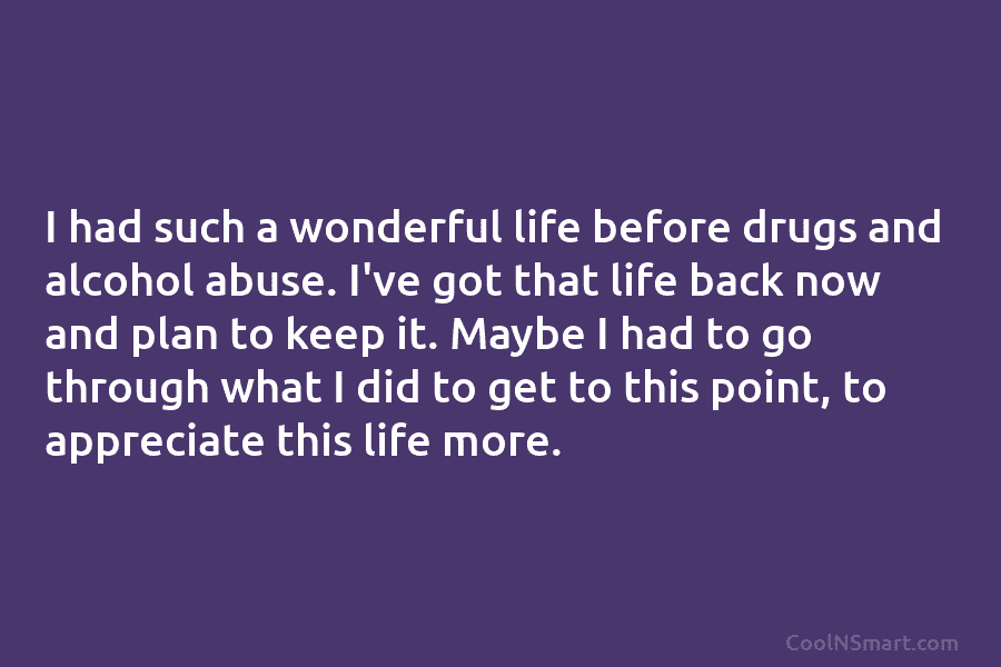I had such a wonderful life before drugs and alcohol abuse. I’ve got that life...