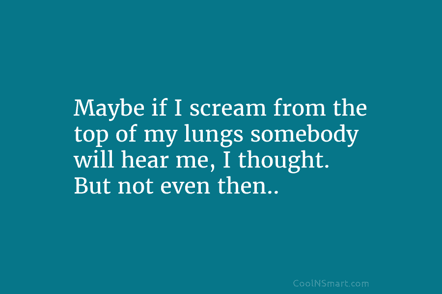 Maybe if I scream from the top of my lungs somebody will hear me, I...