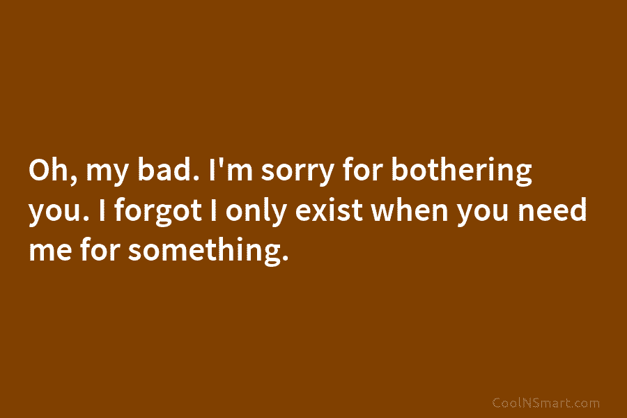 Oh, my bad. I’m sorry for bothering you. I forgot I only exist when you...