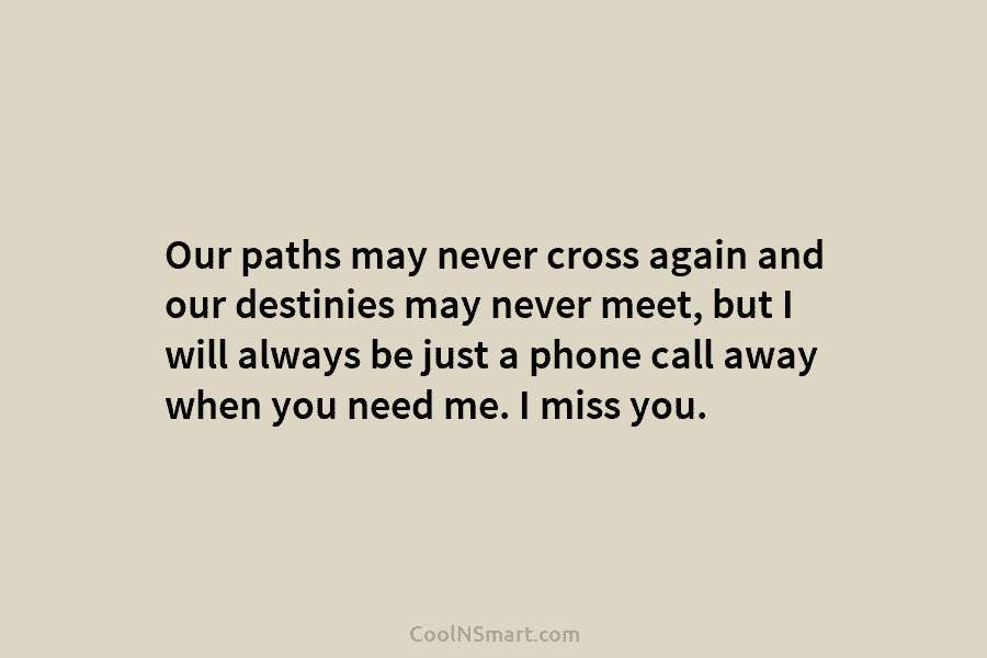 Our paths may never cross again and our destinies may never meet, but I will...