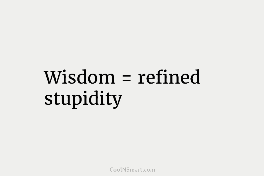 Wisdom = refined stupidity