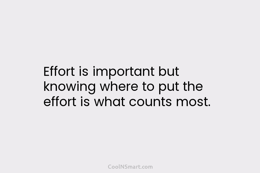 Effort is important but knowing where to put the effort is what counts most.