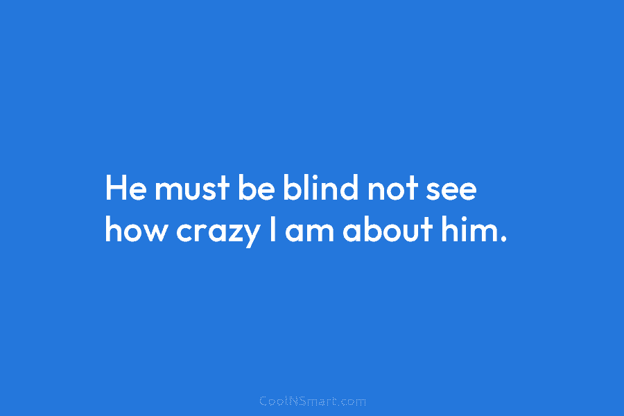 He must be blind not see how crazy I am about him.