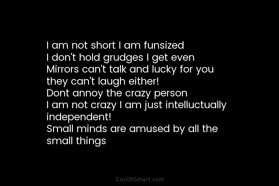 I am not short I am funsized I don’t hold grudges I get even Mirrors can’t talk and lucky for...