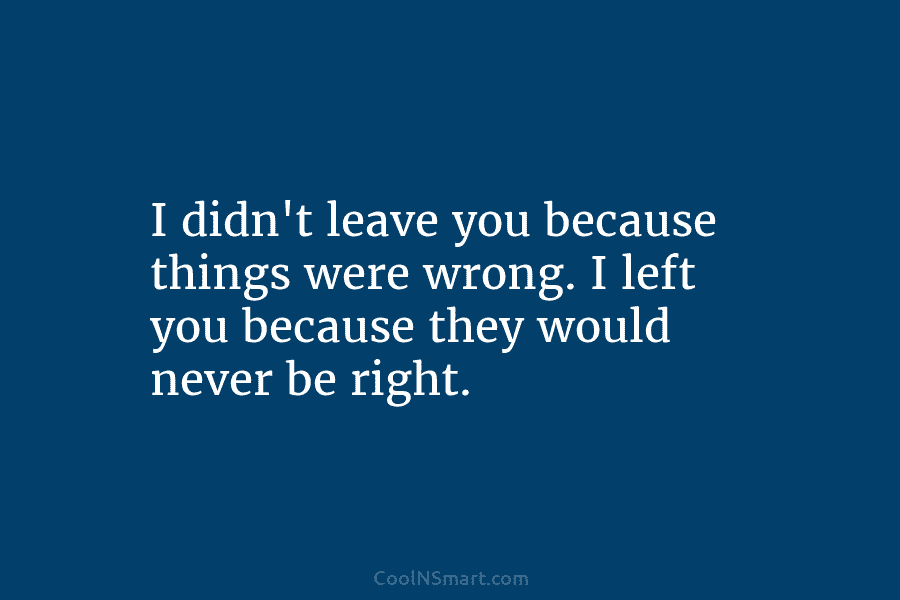 I didn’t leave you because things were wrong. I left you because they would never...