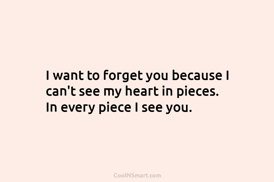 I want to forget you because I can’t see my heart in pieces. In every piece I see you.