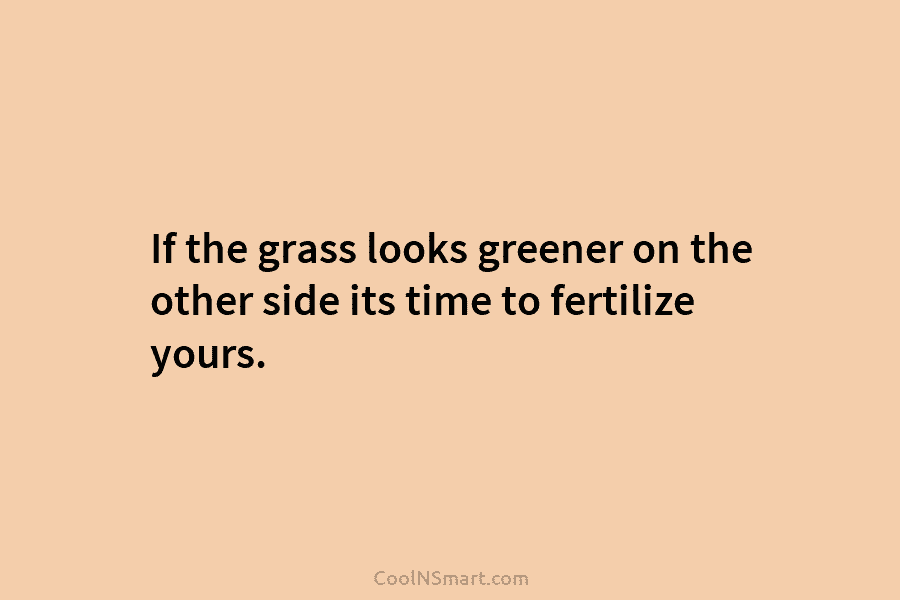 If the grass looks greener on the other side its time to fertilize yours.
