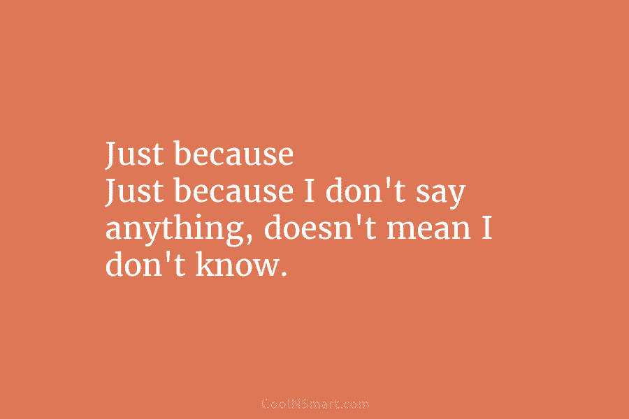 Quote: Just because Just because I don’t say anything, doesn’t mean I ...