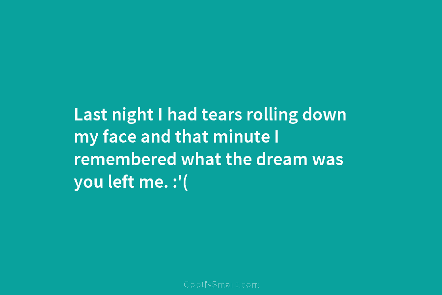 Last night I had tears rolling down my face and that minute I remembered what the dream was you left...