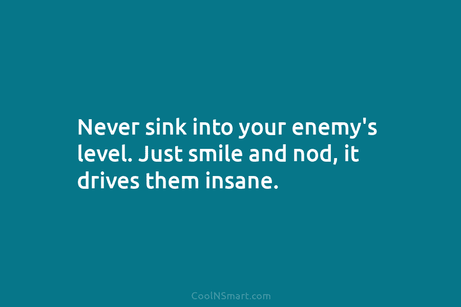 Never sink into your enemy’s level. Just smile and nod, it drives them insane.