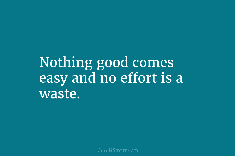 Nothing good comes easy and no effort is a waste.