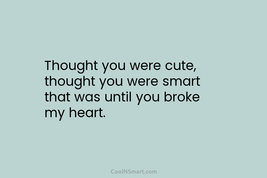 Thought you were cute, thought you were smart that was until you broke my heart.