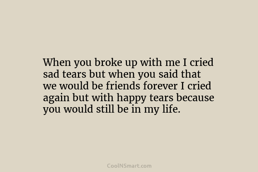 When you broke up with me I cried sad tears but when you said that we would be friends forever...