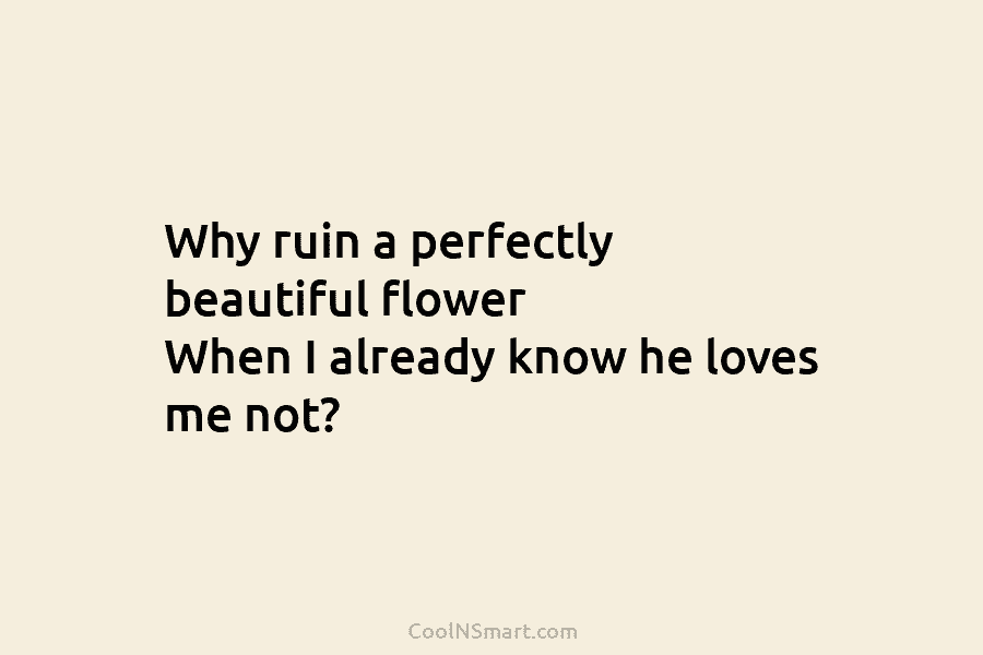 Why ruin a perfectly beautiful flower When I already know he loves me not?