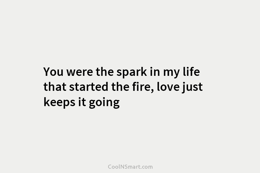 You were the spark in my life that started the fire, love just keeps it...
