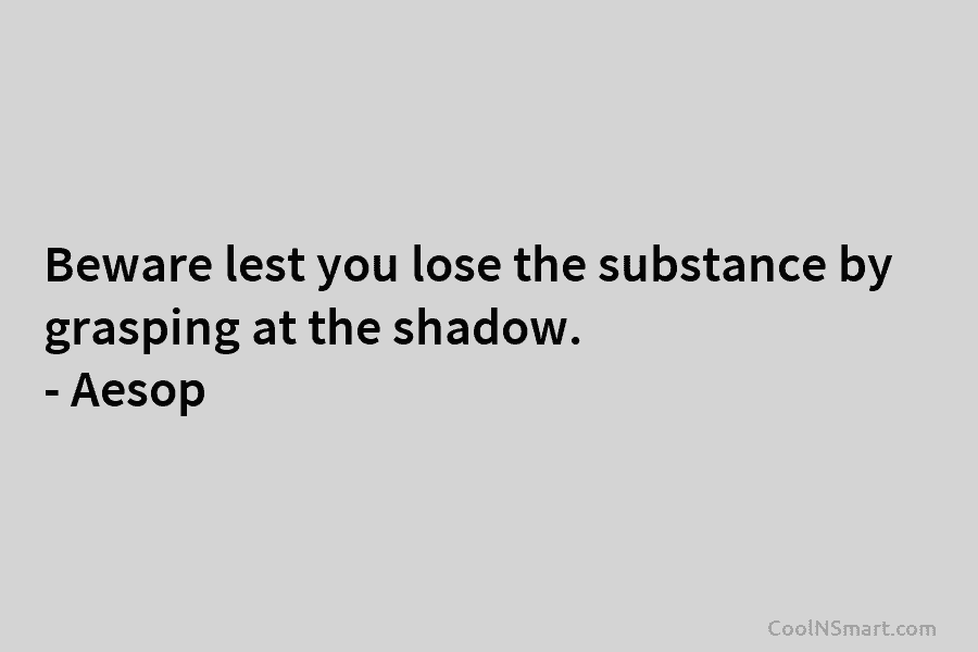 Beware lest you lose the substance by grasping at the shadow. – Aesop