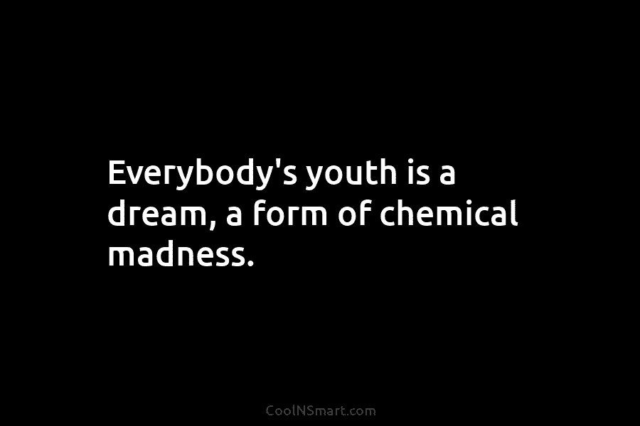 Everybody’s youth is a dream, a form of chemical madness.