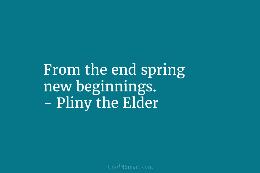 From the end spring new beginnings. – Pliny the Elder