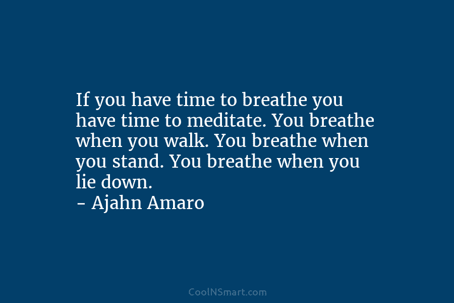 If you have time to breathe you have time to meditate. You breathe when you...