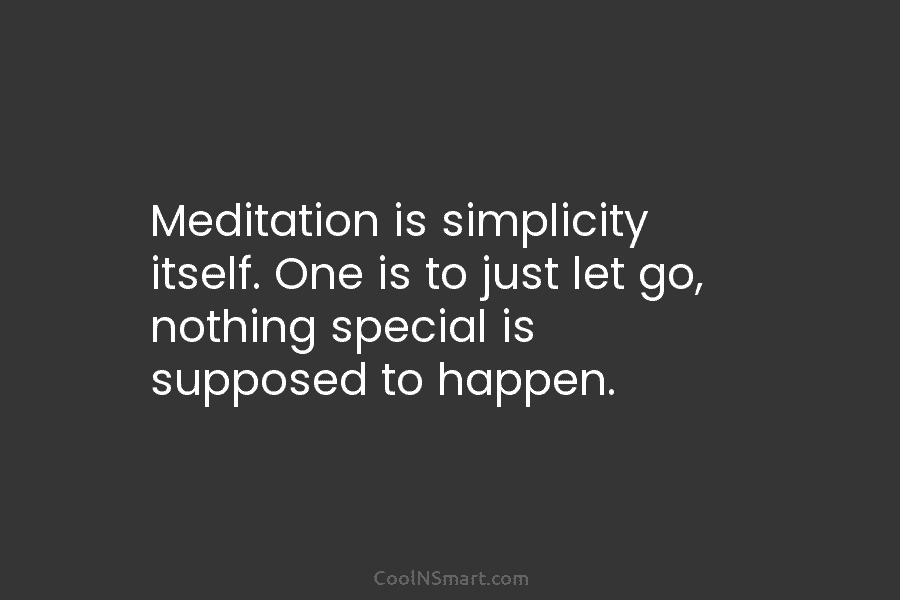Meditation is simplicity itself. One is to just let go, nothing special is supposed to happen.