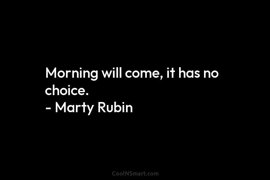 Morning will come, it has no choice. – Marty Rubin