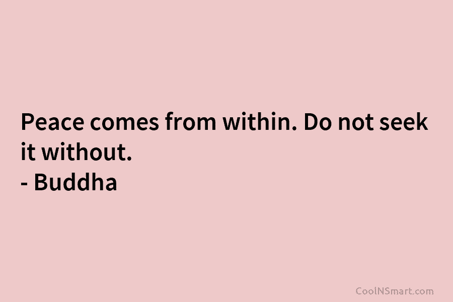 Peace comes from within. Do not seek it without. – Buddha