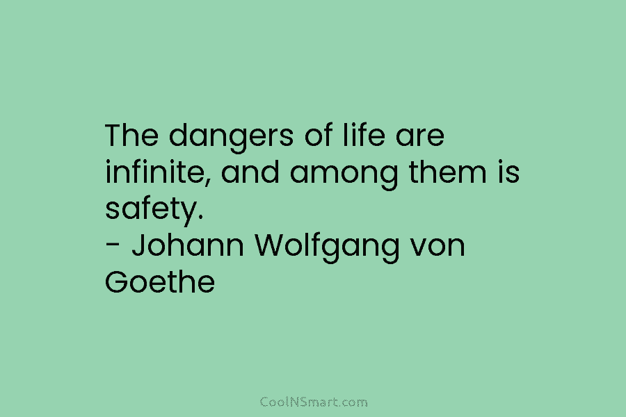 The dangers of life are infinite, and among them is safety. – Johann Wolfgang von Goethe