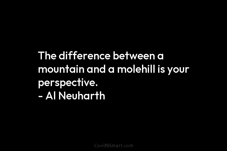The difference between a mountain and a molehill is your perspective. – Al Neuharth