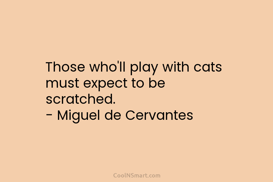 Those who’ll play with cats must expect to be scratched. – Miguel de Cervantes