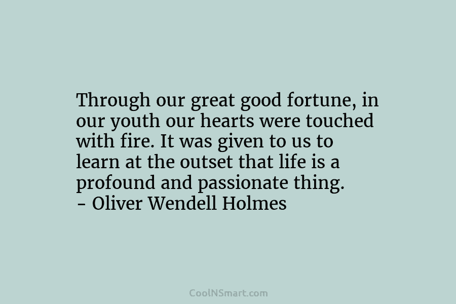 Through our great good fortune, in our youth our hearts were touched with fire. It was given to us to...