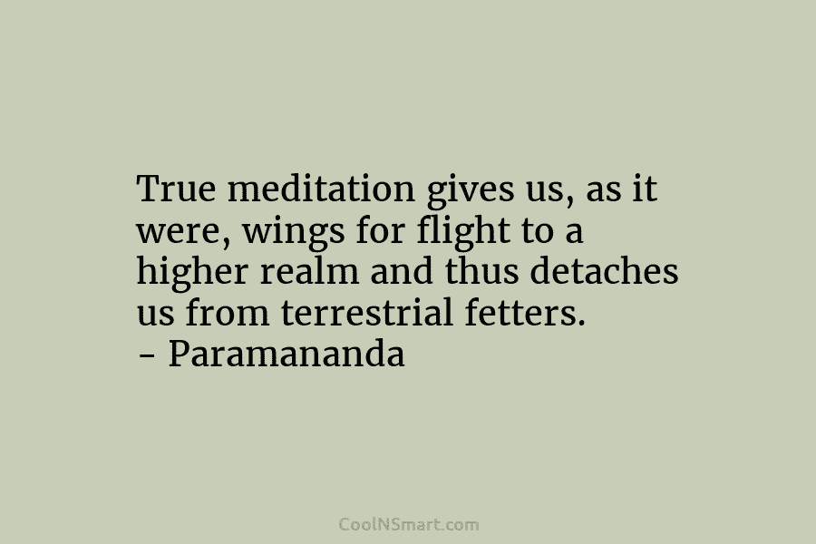 True meditation gives us, as it were, wings for flight to a higher realm and...